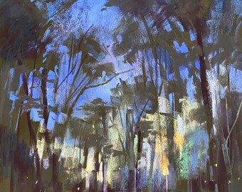 Original Pastel Contemporary Nocturne  Forest 12x9  by Karen Margulis psa