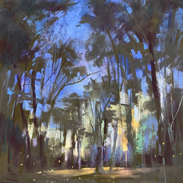 Original Pastel Contemporary Nocturne  Forest 12x9  by Karen Margulis psa