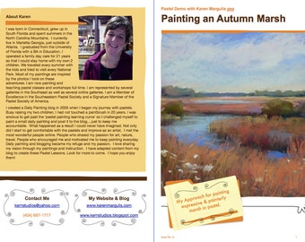 Pastell Malerei Lesson PDF Herbst Sumpf Sumpf Landschaft Kunst Anleitung Heft Gräser,Himmel,Wolken,Wasser