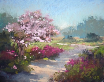 Spring Flowering Trees Landscape Original Pastel Painting Karen Margulis 11x14
