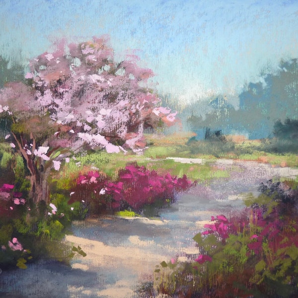 Spring Flowering Trees Landscape Original Pastel Painting Karen Margulis 11x14