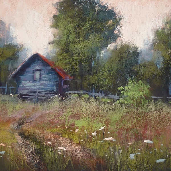 Country Barn Mountain Landscape Original Pastel Painting Karen Margulis 11x14