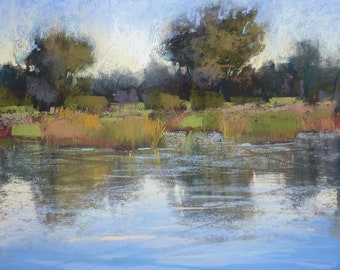 Lowcountry Florida Marsh Reflections Landscape Original Pastel Painting 10x12