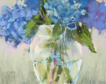 HYDRANGEAS Floral  Still Life Original Pastel Painting Karen Margulis 14x11