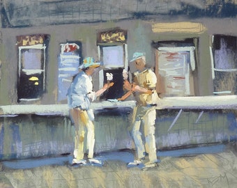 New England Summer Ice Cream Stand Original Pastel Painting 9x12