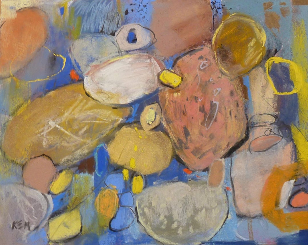 Abstract Rocks Collected Abstract Rocks, Stones Original Pastel Painting 12x12 ABSTRACT by Karen ...