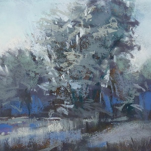 BLUE Contemporary Abstracted Landscape Original Pastel Painting 12x9