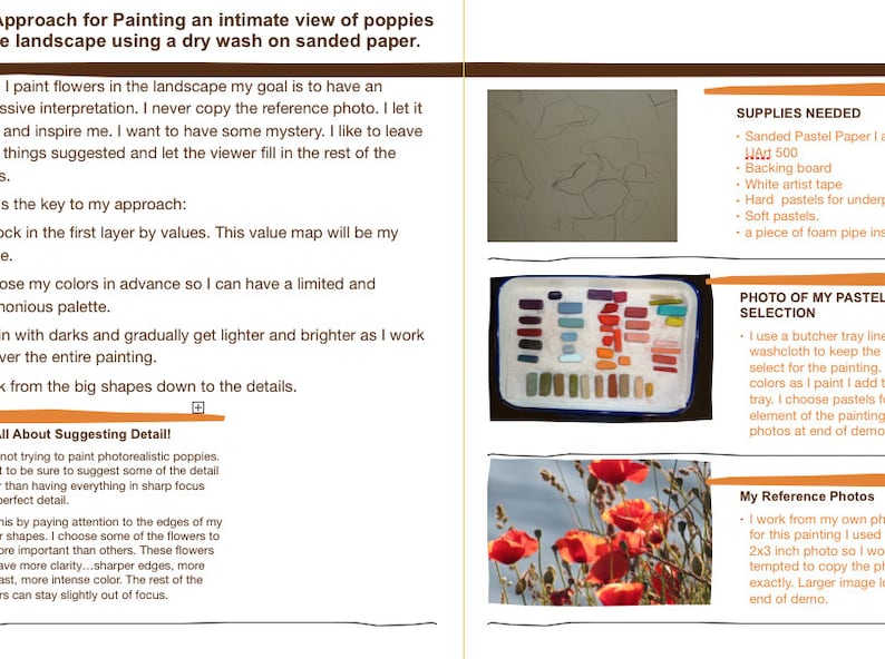 Pastel Painting Lesson Demo PDF Expressive POPPIES Art Tutorial booklet landscape,flowers,painting sunlight image 3