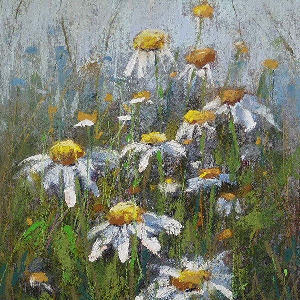 Original Pastel Contemporary Wildflowers DAISIES 10x8 by Karen Margulis psa