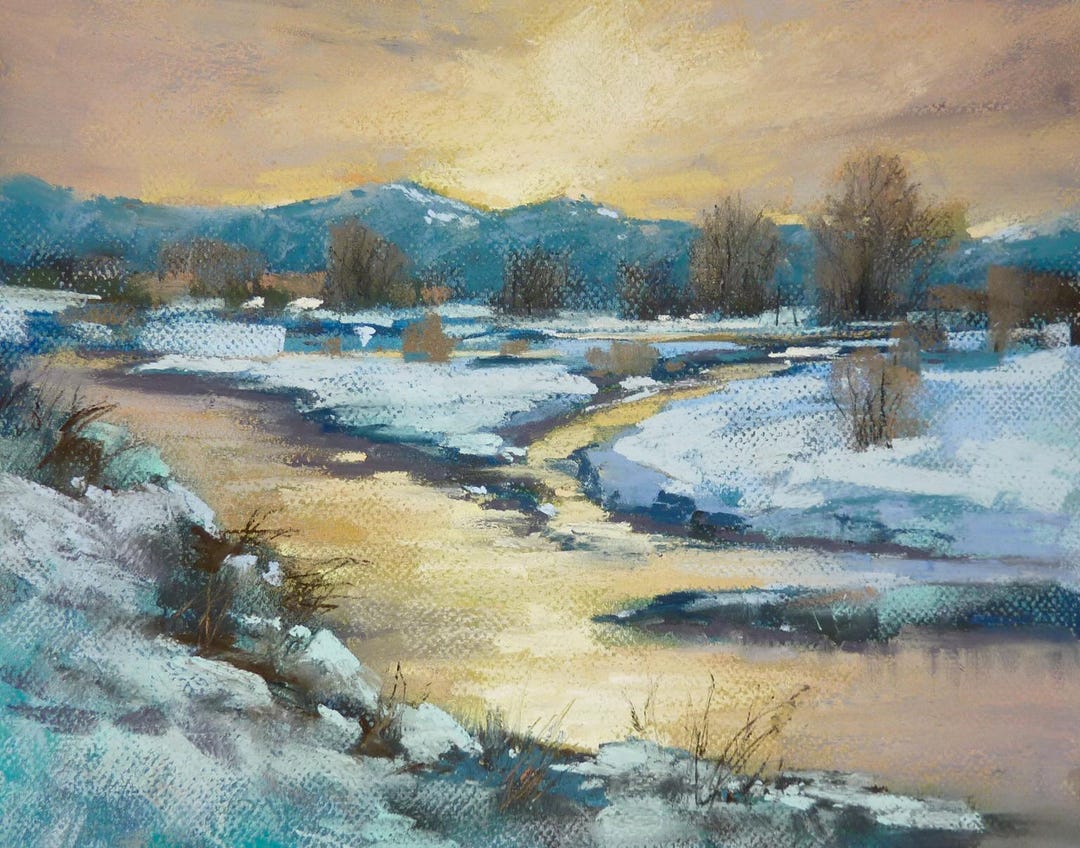 Winter Landscape Sunset Original Pastel Painting Karen Margulis 11x14