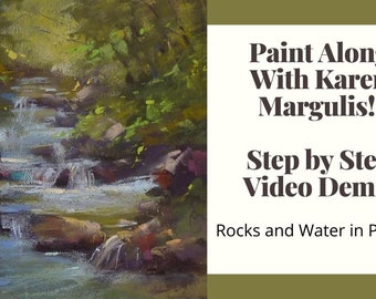 Paint Along Video & PDF Pastel Painting Lesson Demo MOUNTAIN STREAM Art Tutorial  booklet landscape,how to,paint along,