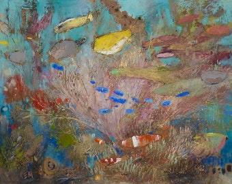 Under the Sea Coral Reef fish tropical Pastel Painting 16x20  Karen Margulis