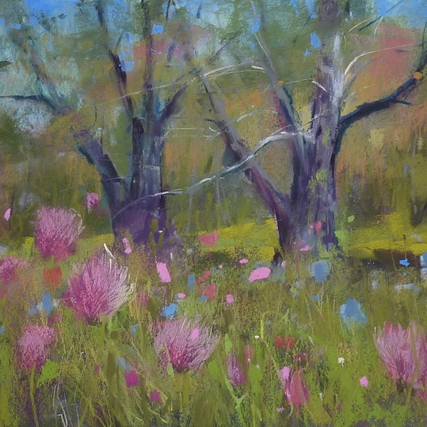 Norway Landscape wildflowers Norwegian Original Pastel Painting Karen Margulis  11x15