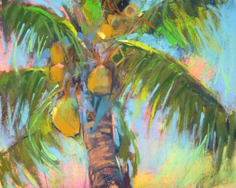 Florida Palm Trees Colorful Landscape Original Pastel Painting 8x10