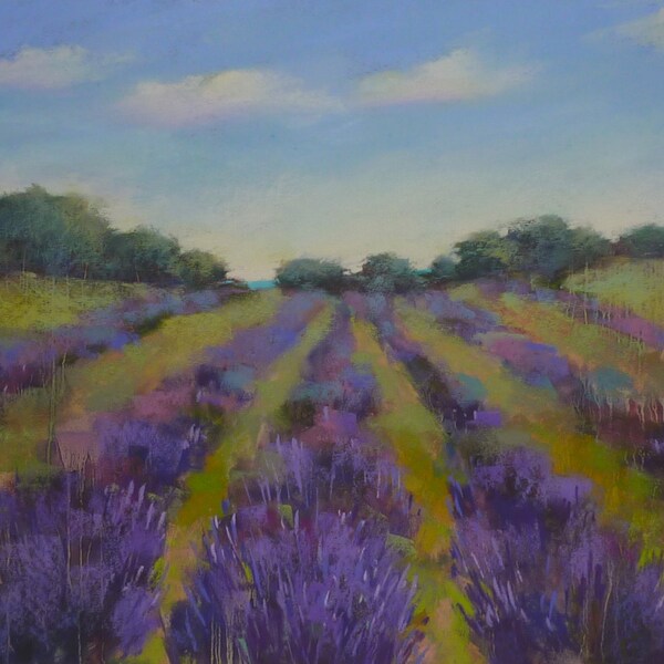 Lavender Field Landscape purple,green 16x20 Original Pastel Painting