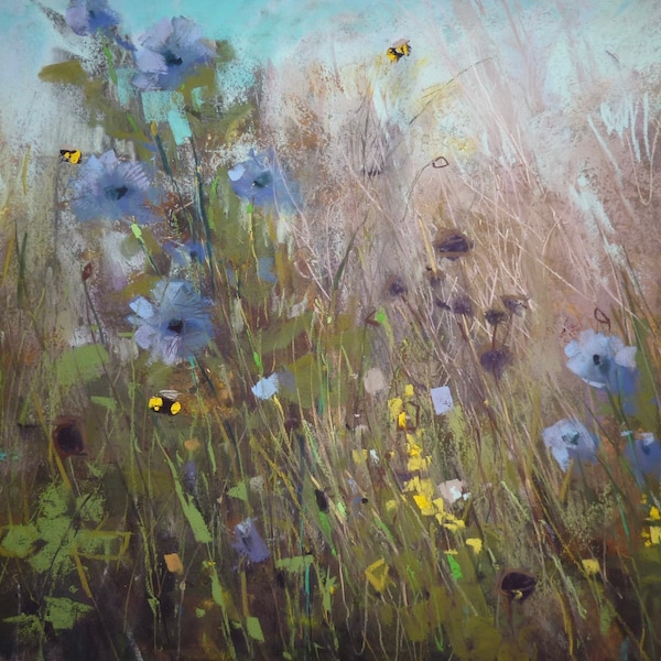 Original Pastel Contemporary Wildflowers 16x20 by Karen Margulis psa