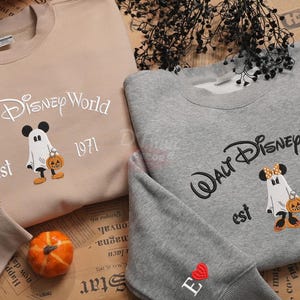 Chemise brodée Halloween Magic Kingdom, chemise pas si effrayante, col rond brodé fantôme de souris personnalisé, chemise effrayante, chemise assortie