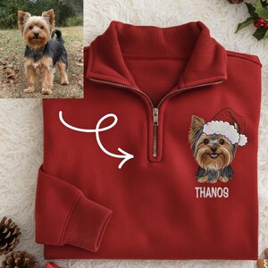 Personalized Dog Face From Photo Sweater Zip, Custom Pet Face With Name Embroidered Quarter Zip Sweatshirt, Pet Lover Quarter Zip