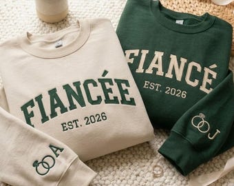 Embroidered Custom Fiance Fiancee Sweatshirt, Personalized Bridal Party Outfit,Matching Engagement Crewneck, Future MrMrs Engagement Apparel