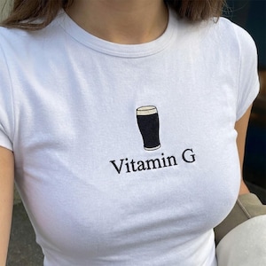 Embroidered Vitamin G Stout Beer Baby Tee, Cute Shamrock Shirt, St Patricks Day Shirt, St Paddy Party, Irish Drinking Top