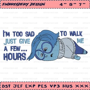 Cartoon Trauer Stickdatei, Stickdatei Kummer Design, Charakter Kummer Stickdatei, Instant Download