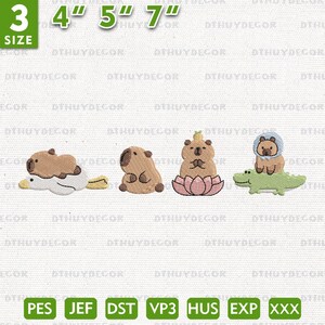 かわいいカピバラの刺繍デザイン、かわいい動物の刺繍デザイン、カピバラの刺繍デザイン、3サイズ、即時ダウンロード