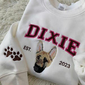 Personalized Cat Face Embroidered Sweatshirt, Varsity Personalized Pet Embroidered Shirt, Custom Hoodie With Pet Name, Christmas Gift