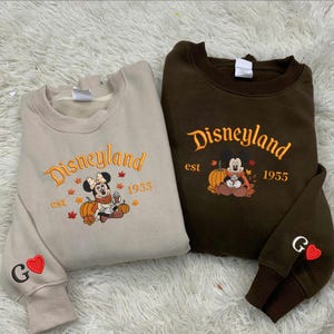 Couple Mouse And Girlfriend Embroidered Sweatshirts, Magical Land Halloween Embroidered Hoodie, Cartoon Mouse Couple Embroidered Sweaters
