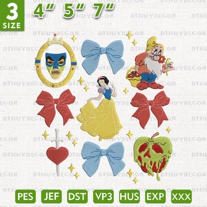 Magic Kingdom Embroidery Design, Princess Cartoon Embroidery, Princess Coquette Bow Embroidery File, Princess And Dwarf Embroidery