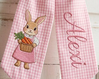 Personalized Bunny Easter Wreath Sash Embroidered, Spring Home Decor Sash, Christ Easter Basket Bow, Easter Wreath Ribbon, Easter Gift