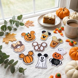 Halloween Mouse Ghost Embroidered Patch, Magical Land Snacks Iron On Patches for Jackets Hats, Coquette Bow Pumpkin Badge, Movie Fan Gift
