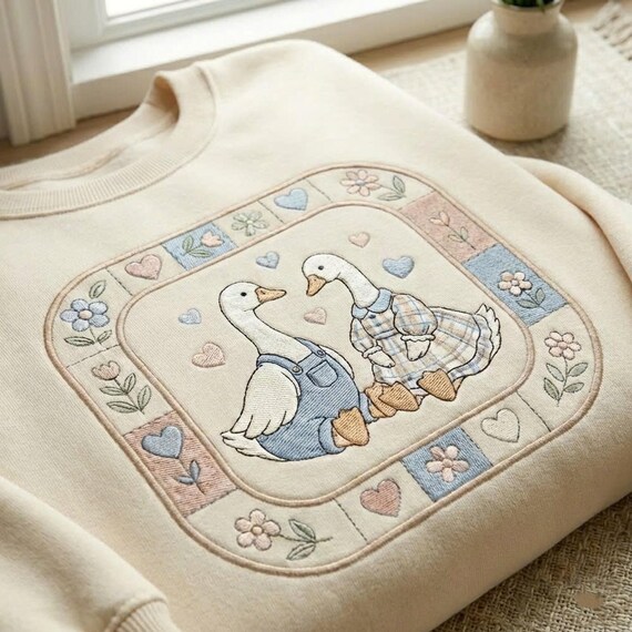 Embroidered Thrifted Geese Sweatshirt, Cottagecore Farmhouse, Vintage Grandma Goose Shirt, Cozy Animal Tee, Animal Lover Gift
