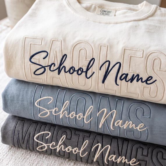 Comfort Color Embroidered Custom School Name Shirt, Back To School Mascot Shirt, Personalized School Spirit Tee, Game Day Gift