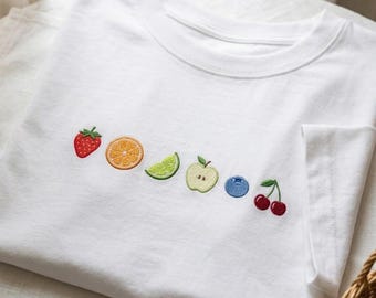 Embroidered Fruity Y2K Shirt, Subtle Pride Lesbian Tee, Pride Month Crewneck, Bisexual Gift For Trans, Pride Merch