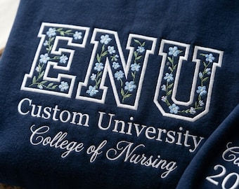 Embroidered Custom Floral Letter Sweatshirt, Personalized University College Crewneck, Sorority Apparel, Varsity College Name Shirt