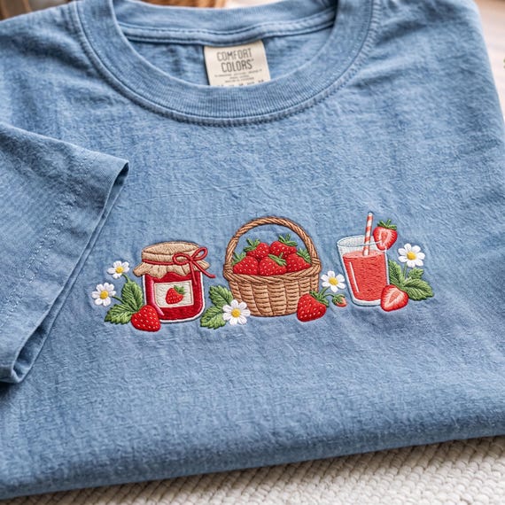 Comfort Color Embroidered Strawberry Shirt, Cottagecore Berry Fruit Shirt, Botanical Plant Tee, Gardener Gift