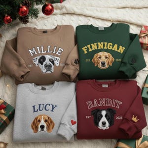 Embroidered Custom Pet Name Crewneck, Personalized Pet Face Sweatshirt from Your Photo, Varsity Dog Cat Sweatshirt, Gifts for Dog Lover