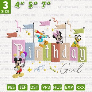 Magic Kingdom Embroidery Design, Birthday Squad Embroidery Design, Birthday Mouse Cartoon Embroidery File, Vacay Mode Design