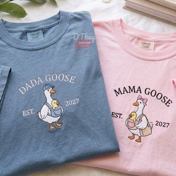 Embroidered Custom Dada Mama Goose Shirt, Christmas Gift for Mom, Personalized Matching Family Comfort Colors Tee, New Daddy Gift