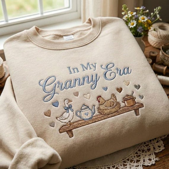Embroidered In My Granny Era Sweatshirt, Vintage Goose Kitchen Shirt, Grandma Core Crewneck, Cottagecore Shirt, Granny Gift