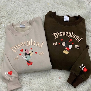 Couple Mouse And Girlfriend Embroidered Sweatshirts, Magical Land Valentine Embroidered Hoodie, Cartoon Mouse Couple Embroidered Sweaters