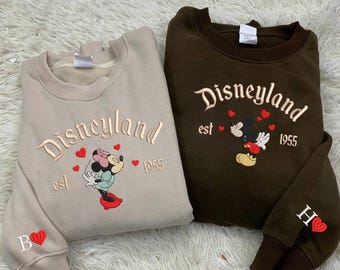 Paar Maus und Freundin bestickte Sweatshirts, Magical Land Valentine bestickter Hoodie, Cartoon-Mauspaar bestickte Pullover