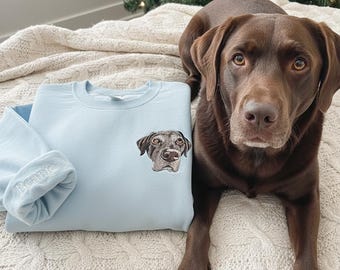 Custom Pet Portrait Embroidered Sweatshirt: Personalized Dog Cat Crewneck, Dog Memorial Shirt, Pet Lovers gift