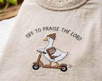 Camiseta Comfort Colors Off to Praise the Lord, divertida camiseta cristiana con ganso, linda camiseta con versículo bíblico, regalo de Jesús