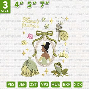 Princess Movie Cartoon Embroidery Design, Magic Kingdom Embroidery Design, Girl Trip Embroidery Design, Frog Princess Embroidery Pattern