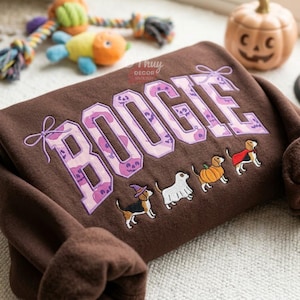Embroidered Boogie Applique Halloween Sweatshirt, Funny Beagle Dog Mom Shirt, Beagle Halloween Crewneck, Spooky Beagle Shirt