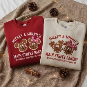 Main Street Bakery Christmas Sweater, Embroidered Gingerbread Mouse Cartoon Sweatshirt, Magical Land Christmas Party Crewneck