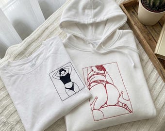 EMBROIDERED Spicy Valentine Sweater, Custom Portrait Couple Sweatshirt, Custom Photo Outlined Shirt, Valentine Gift For Boyfriend