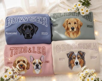 Custom Pet Portrait Embroidered Sweatshirt: Embroidered Dog Cat Crewneck, Personalized Dog Shirt, Memorial Gift