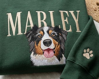 Embroidered Custom Dog Portrait Sweatshirt, Personalized Pet Photo Crewneck, Dog Face Tee with Name, Pet Photo Tee, Dog Lover Gift
